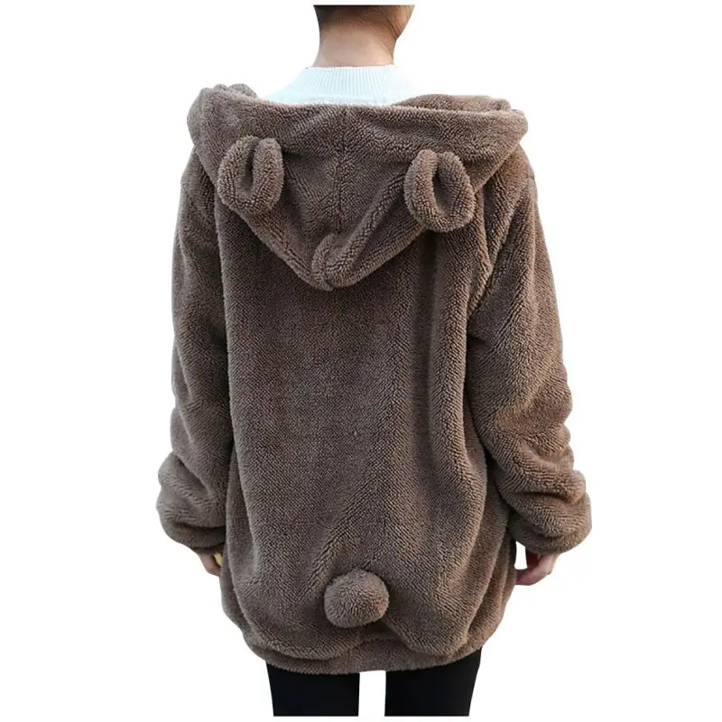 price reduction 2019 Women Hoodies Zipper Girl Winter Loose Fluffy Bear Ear Hoodie Hooded Jacket Warm Outerwear Coa