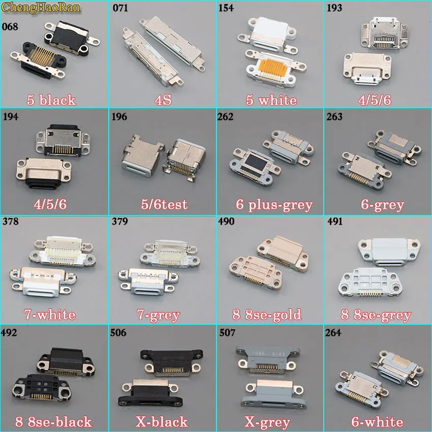 ChengHaoRan each 3pcs for iPhone 4 4G 4S 5 5G 6 Plus 6S 7 7G 7P 8 8X DC Power Jack Charging Port Socket Micro USB Connector |