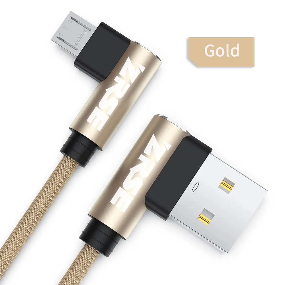 ZRSE Micro Usb Cable For Samsung S7 Huawei Xiaomi Redmi 2M 3M Fast Charging Data Sync USB Cable 90 Degree Elbow Charger Cord - Цвет: Gold Micro