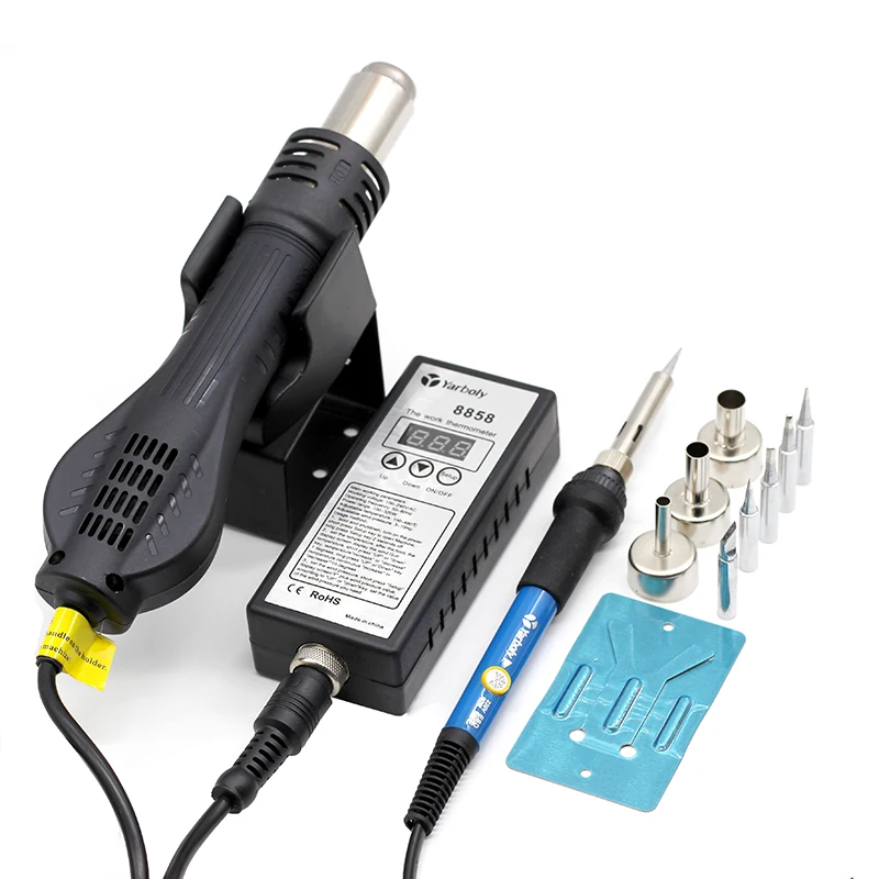 Souffleur /à air chaud 8858 Station de travail en option portable pistolet /à chaleur Outils de soudure avec 3 buses 220V
