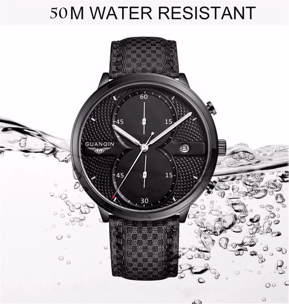GUANQIN мужские часы s часы для мужчин лучший бренд класса люкс Хронограф Мужские спортивные кожаные кварцевые наручные часы большой циферблат Relogio Masculino