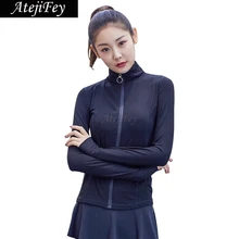 Тонкий слой Нескользящие женская спортивная рубашка с высоким воротом дышащие кроссовки для йоги Фитнес Костюмы осенняя куртка эластичные