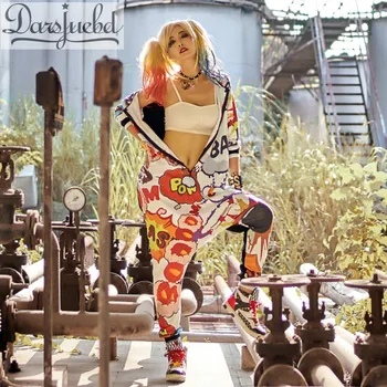 

DARSJUCBD Autumn Women Jumpsuits Playsuits Bodysuits Hooded Hip Hop Dance Harem Pants Trousers Women Cartoon Hipster Jumpsuit