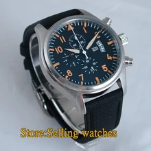 42 мм Parnis Хронограф Кварцевые Мужские t мужские часы зеленый ремешок