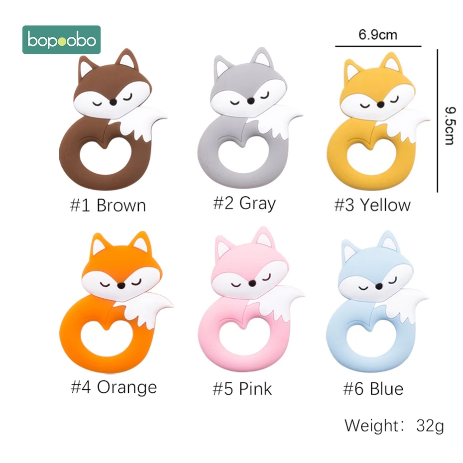 Bopoobo 젖꼭지 장난감에 대 한 5pc 실리콘 폭스 펜 던 트 음식 학년 실리콘 작은 막대 Teethers 아이 선물에 대 한 치아 장난감에 대 한