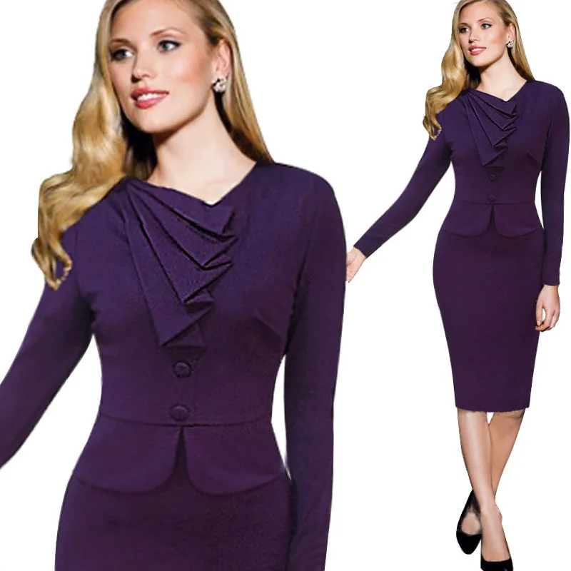 Royal Blue Elegant Plaln Pleat Women Work Wear Long Sleeves Office Royal Blue Elegant Plaln Pleat Women Work Wear Long Sleeves Office Formal Woman Dress 2017 L36005 2 In Dresses From S Clothing Accessories On