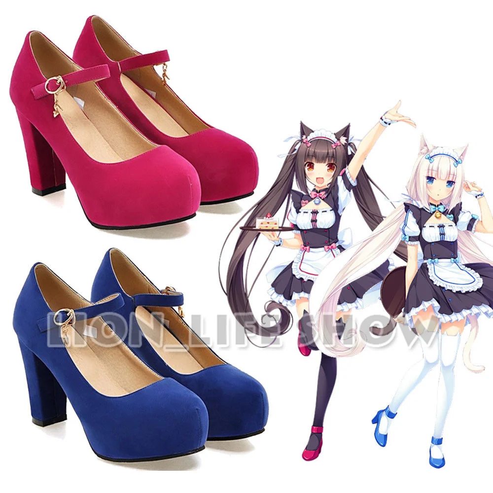 Nekopara Chocola Vanilla Anime Maidservant Lolita Blue Red Cosplay Shoes High Heels Pumps Shoes Aliexpress