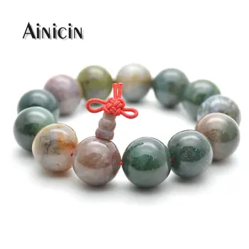 

Natural Semi-precious Stone Green Color 16mm Round Beads Chinese Knot Stretch Bracelets Fashion Men's Gift Jewelry