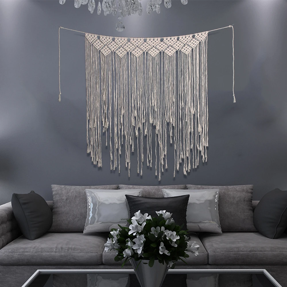 Macrame Wall Hanging 100 x 115cm Cotton Handmade Woven Wall Tapestry Large Boho Wedding Backdrop Wall Decoration for Living Room