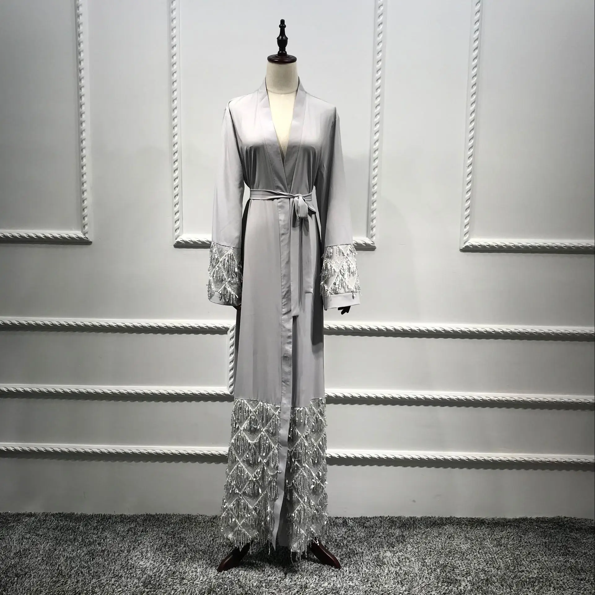 Abaya Дубайский мусульманский блестками женское длинное платье-Кафтан кружева лоскутное открытый кардиган платье Абая Вечерние турецкая