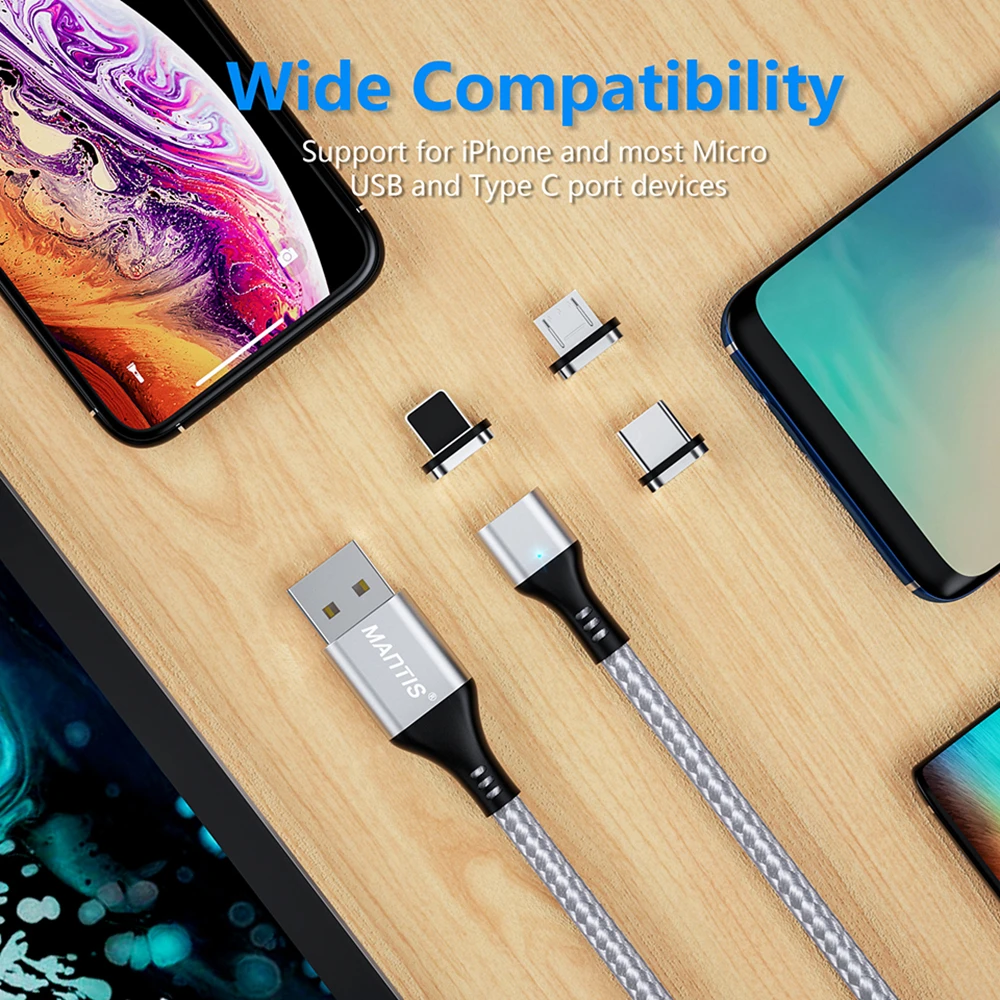 Магнитный кабель MANTIS 3A Micro usb type-C для iPhone, samsung, Xiaomi, 3 в 1, кабель для быстрой зарядки и передачи данных для мобильных телефонов