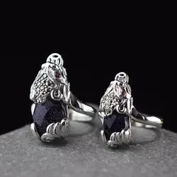 Аутентичные стерлингового серебра 925 кольцо Pixiu фэншуй ювелирные изделия для женщин натуральный камень открытие Тип Fine Jewellery Bague