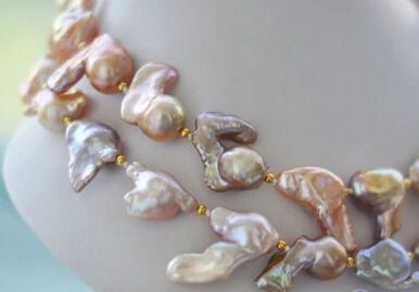 

HOT N221 33" PINK LAVENDER BAROQUE KESHI REBORN PEARL NECKLACE
