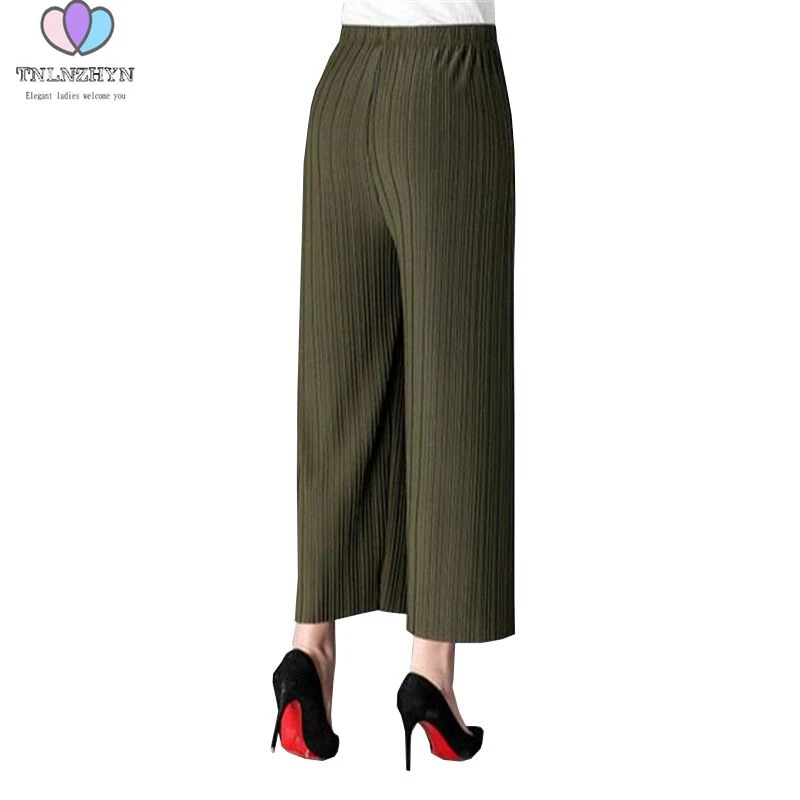 

2019Spring Summer Wide leg pants Solid color loose Women casual Skirts pants nine points chiffon wide leg pants trousersTNLNZHYN