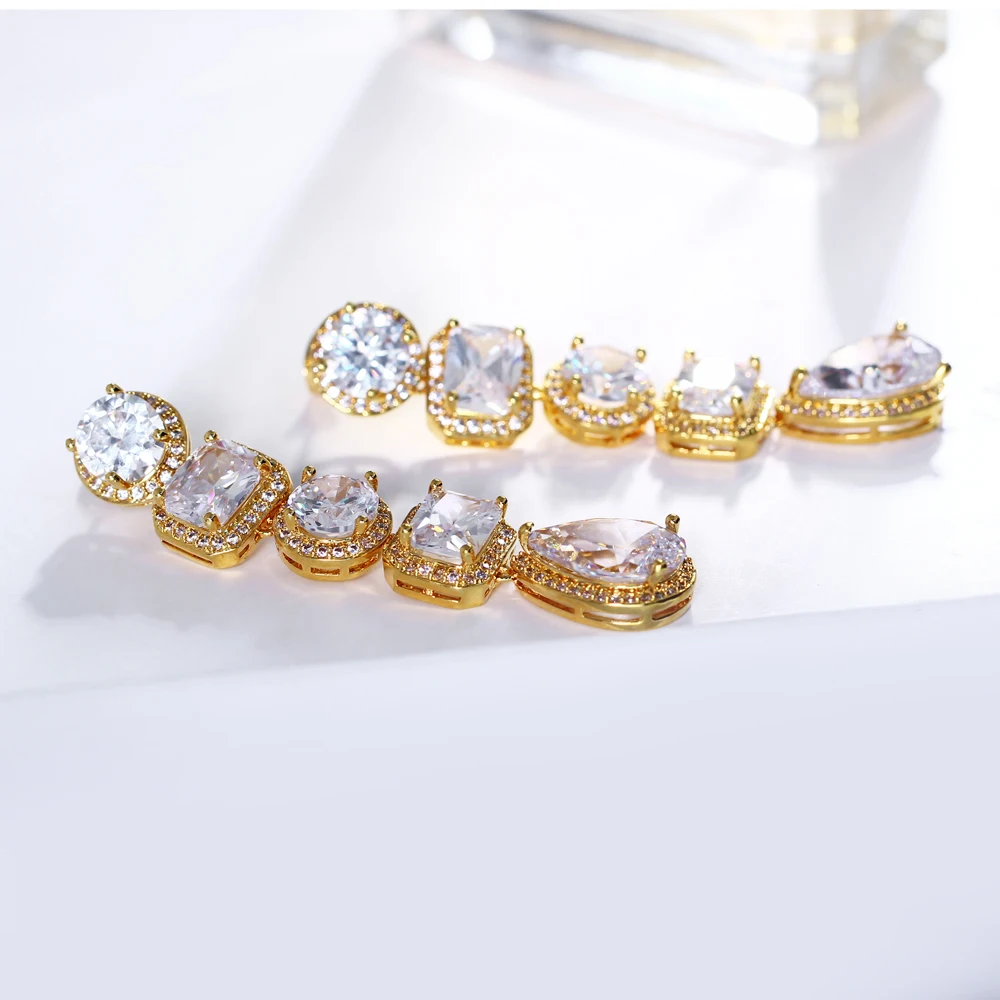 Very Long Earring Red/White Zirconia stones Female Gold-Color Jewellery Women's Big Water Drop Earrings Colorful Jewelry