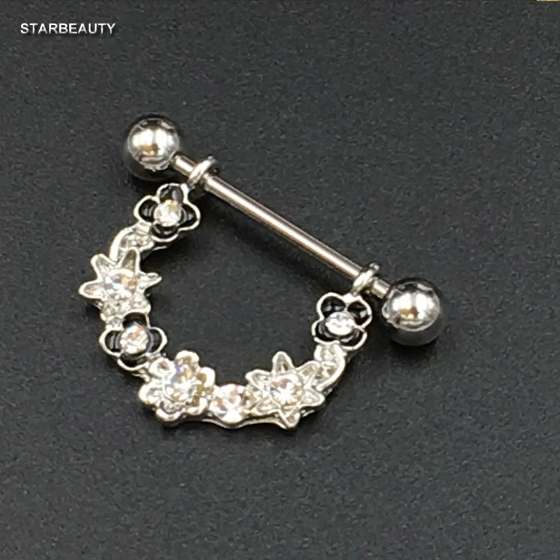 1 Pair High Quality Austria Crystal Dangle Nipple Piercing Shields Bars 14G 316L Surgical Steel