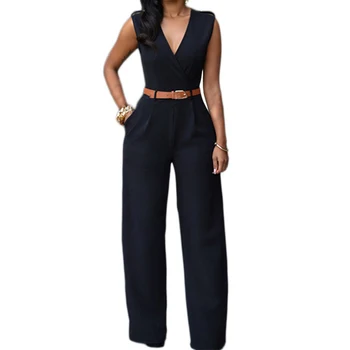 

Women Sexy V Neck Sleeveless Jumpsuits Wide Leg High Waist Fashion Women Clothing