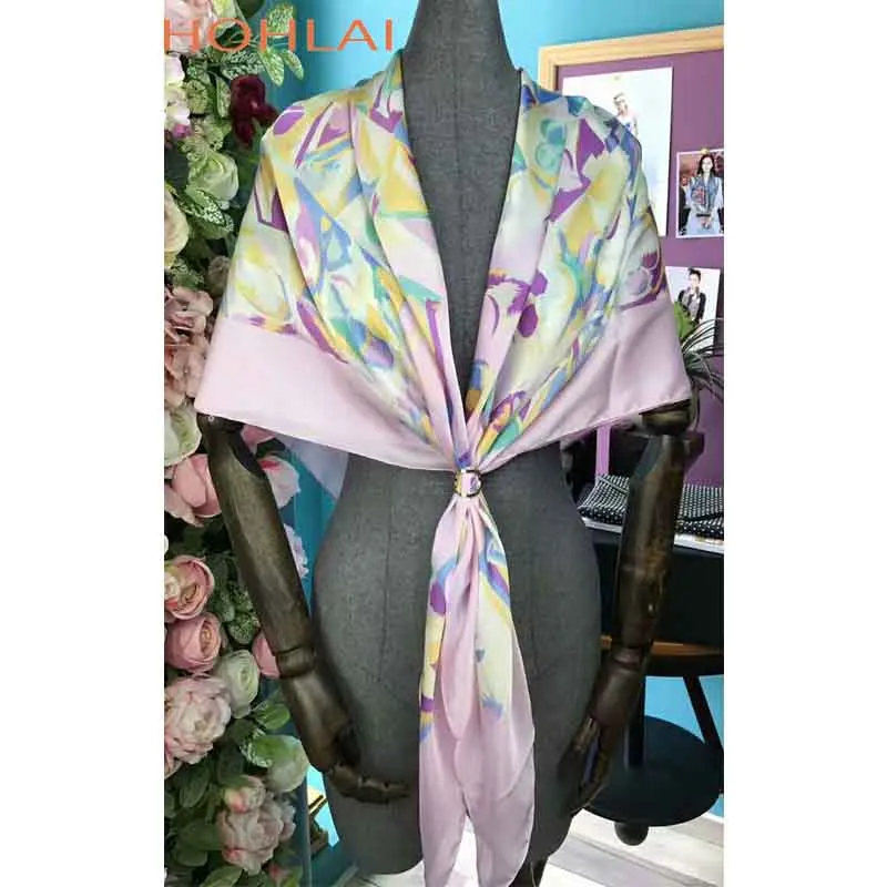 Модный женский шарф, роскошный бренд, желтая бабочка, хиджаб, шелковая атласная шаль, шарфы, платок, квадратный платок, шарфы, обертывания, Новинка - Цвет: 19