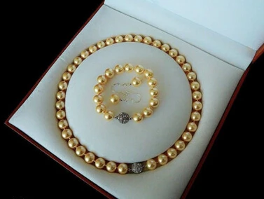 

Jewelry 001318 Rare 10mm Real South Sea Golden Shell Pearl Necklace Bracelet Earrings Set AAA