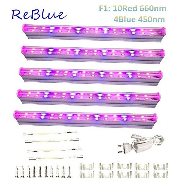 ReBlue Led Grow светильник расти светодиодные лампы 7 Вт растительная лампа для выращивания светильник для растений полный спектр для выращивания растений в помещении AC220V T5 лампы для растений - Испускаемый цвет: 5Pcs 10Red 4Blue