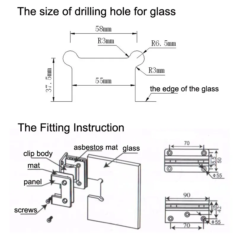 the size of drilling hole for 90 degree glass hinge