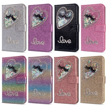 

Bling Eyes Love Heart Wallet Leather For Iphone XS MAX XR X 8 7 6 5 Galaxy S10 S10e S9 Case Luxury Glitter Diamond Sparkle 30PCS