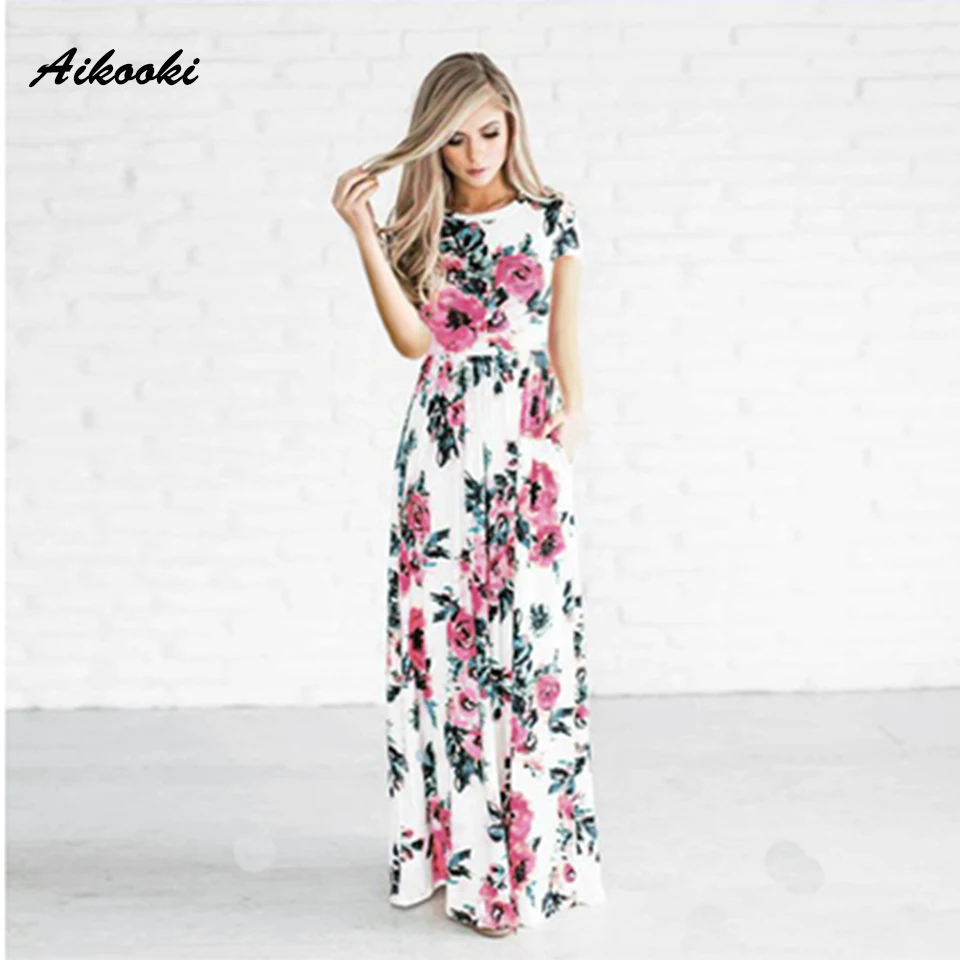 Aikooki 2018 New Summer Long font b Dress b font font b Floral b font font