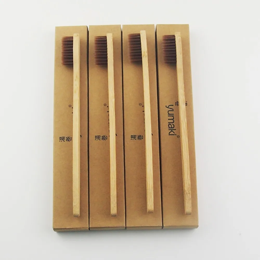 Peças de Madeira Feito de Bambu Escova de Dentes Escova de Dentes de Bambu Fibra de Cerdas Cabo de Madeira Marrom Bambu Novidade Soft-bambu Macias Capitellum 50 100% de 5 Beleza e saúde