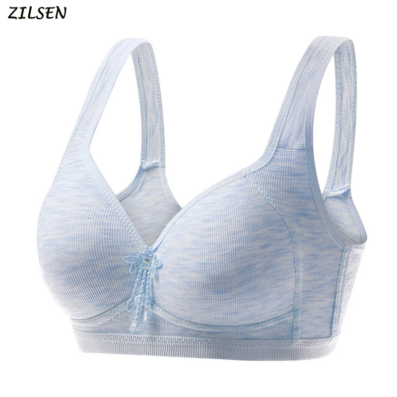 

2019 Lady Soft Cotton Wire-free Bras Women Front Closure B C Cup Unlined Basic Breathable Healthy Floral Bra