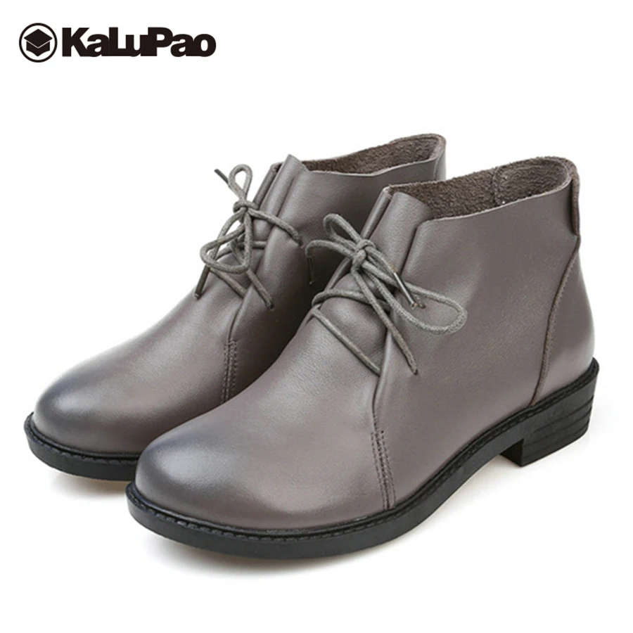 

Kalupao genuine leather boots women autumn spring lace up ankle boots platform womens boots low heel rubber sole