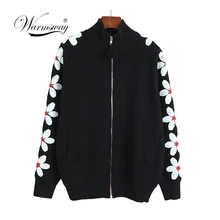 Новинка года, весенне-осенние женские куртки на молнии с цветочной вышивкой в виде маргариток, модная куртка-бомбер, повседневное пальто для девочек, C-387