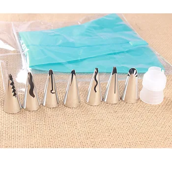 

9pcs/set Piping Tips with 1 Coupler+ Silicone Pastry Piping Bag Stainless Steel Ruffle Piping Nozzles Icing Tips Set