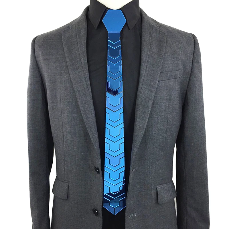 

Handmade Bling Blue Necktie Acrylic Men Slim Vintage Skinny Silk Ties Embossing Style Wedding Party Ocean Blue Mirror Ties