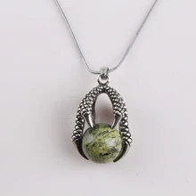 

Natural Serpentine Smooth Round Stone Beads Dragon Claw Wrap Pendants For Necklace Fashion Crystal Jewelry