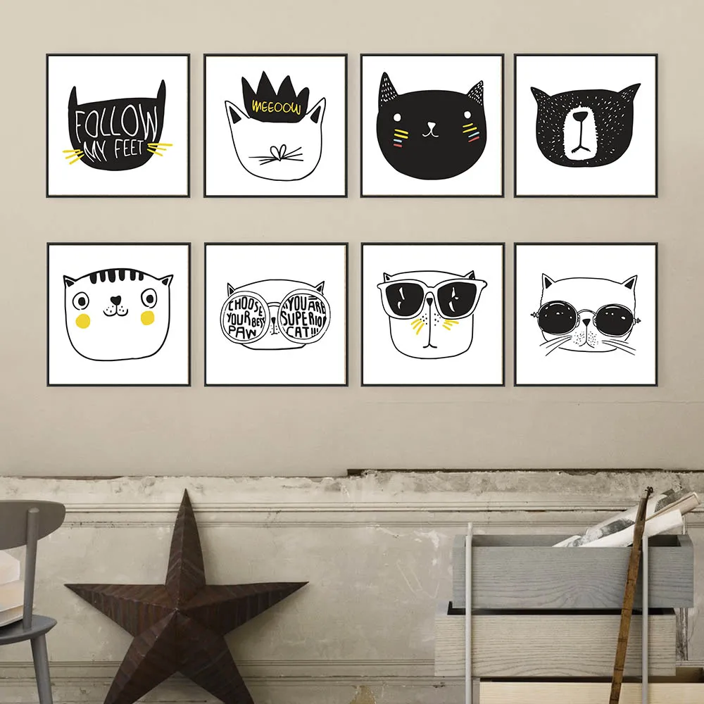 

Cartoon Cats Animals Crown Minimalism Paintings Nordic Style Posters Modern Wall Art Fashion Printing Canvas Children Room Decor