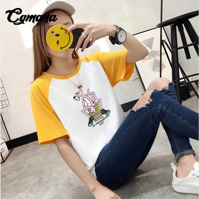 CGmana Women T-shirt 2018 Cartoon Pink Panther Printed Cotton T-shirt Female Loose Women T-shirt Casual Tops Tee Camisetas Mujer Tops