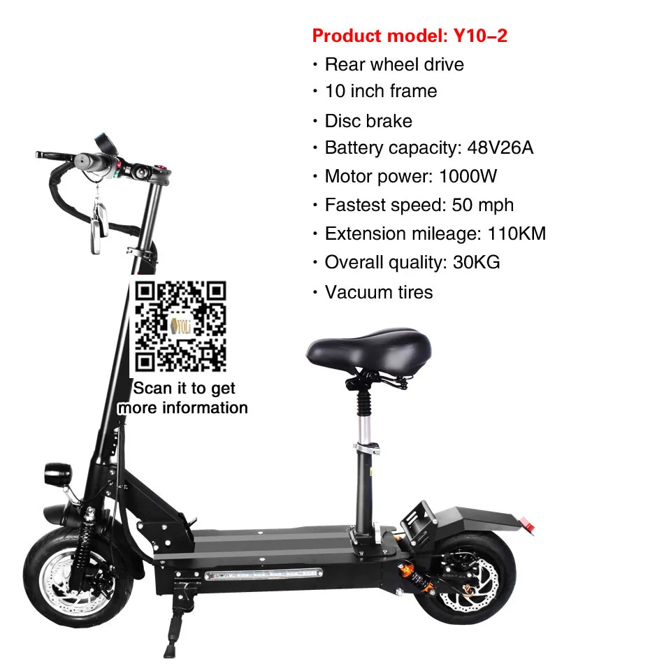Excellent 10 inch frame Off Road Electric Scooter 48v 26A battery 1000W motor mini e bike folding electric bike 0