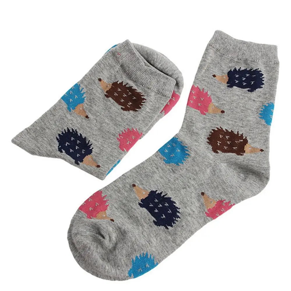 Повседневные женские хлопковые носки с рисунками ежика и животных женские осенне-зимние 27,5*9,5 мягкие теплые носки