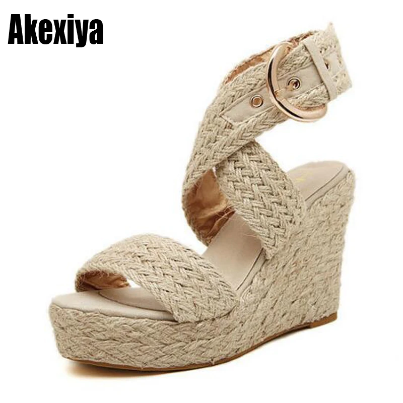 

Wild wedges heel casual shoes hemp rope bohemian sandals female fish mouth waterproof platform women's shoes f181