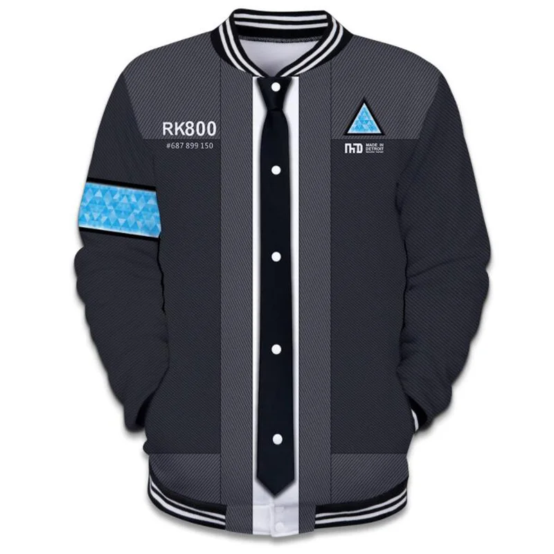 

2018 New Hot Game Game Detroit: Become Human Connor baseball jacket Men Women detroit RK800 3D hoodie Sweatshirts Funny clothing