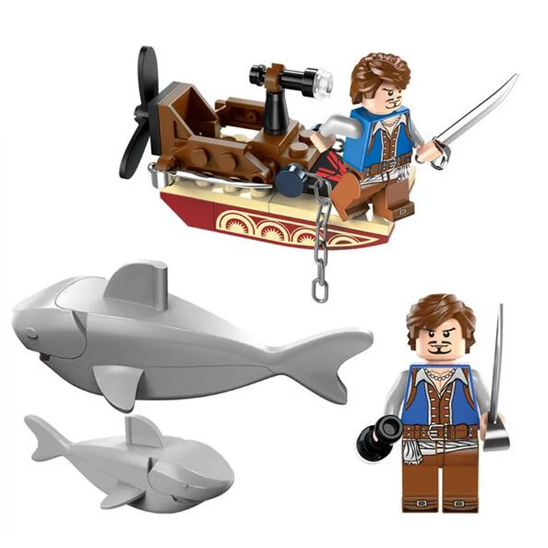 45pcs set Shark Knights Pirates DIY Building Blocks Toy Kit