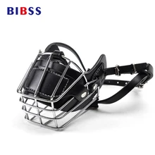 Black Large Dog Muzzle Metal Wire Basket Leather Anti bite Masks Mouth Cover Bark Chew Muzzle
