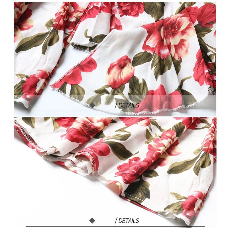 2019 New Summer Women Tops Chiffon Sexy Beach Style Red White Floral Print Slash Neck Strapless Flare Long-sleeved Blouses 2019 New Summer Women Tops Chiffon Sexy Beach Style Red White Floral Print Slash Neck Strapless Flare Long-sleeved Blouses