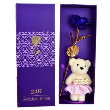 

Rose Valentine's Day Gift Golden Rose Flower with Little Bear