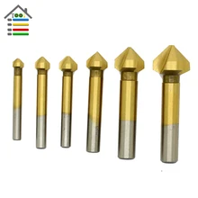 6pcs 3 flute 90 degree Titanium Coated HSS Chamfer Cutter Chamfering Drilling Mill Drill Set Milling Cutting Tool Set