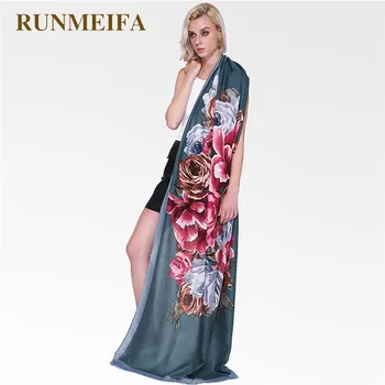 

RUNMEIFA New Fashion Women Big Flowers Scarf Soft Beach Shawls Autumn Summer Spring Foulard Femme Lady Elegant Shawl Plus Size