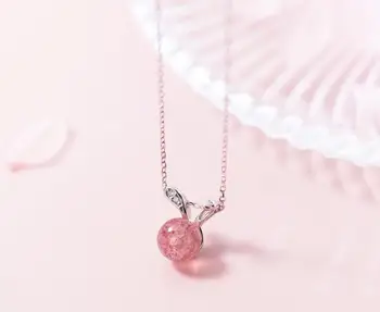 

Authentic 100% REAL. 925 Sterling Silver fINE Jewelry Natural Strawberry Quartz Stone Rabbit Animal pendant Necklace GTLx1787