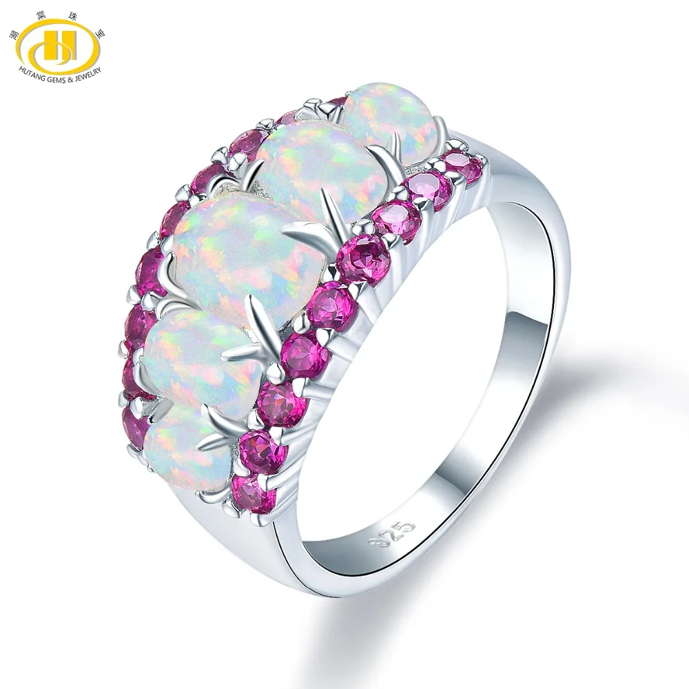 HUTANG Opal Ring, 925 Silver Rings with stone, Gemstone Opal Rhodolite Garnet Fine Jewelry for Women, Gift for Christmas HUTANG Opal Ring, 925 Silver Rings with stone, Gemstone Opal Rhodolite Garnet Fine Jewelry for Women, Gift for Christmas