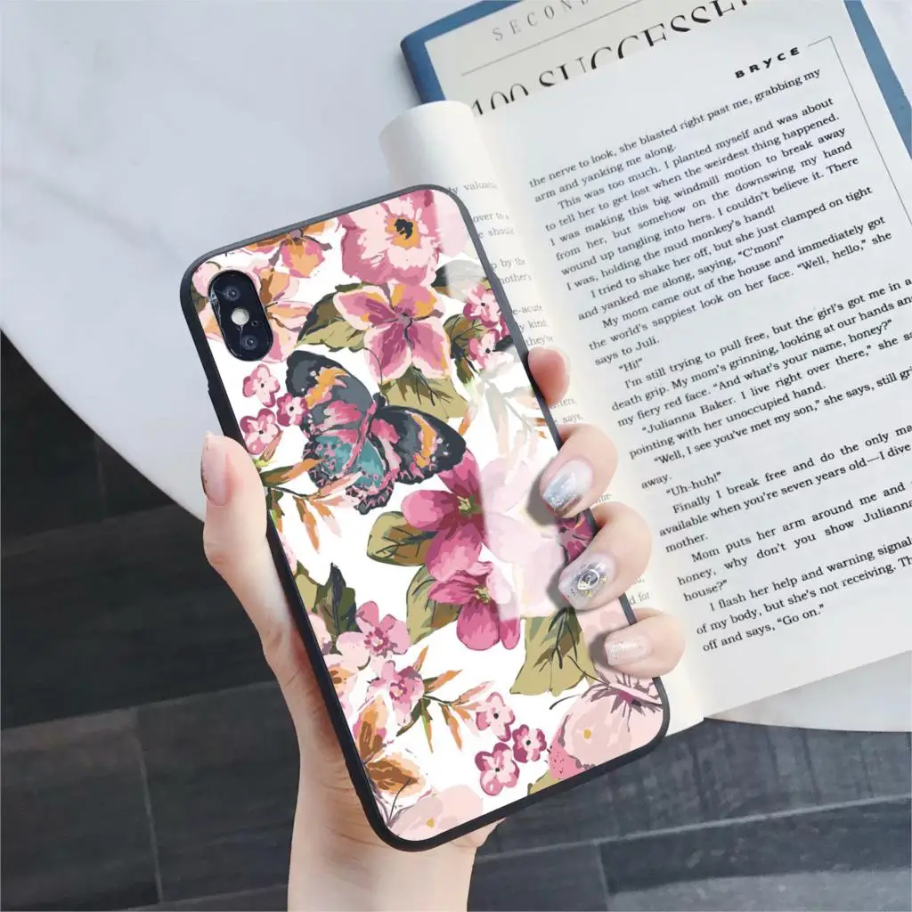 Акварельный чехол из закаленного стекла для телефона для iphone 5, 6, 7, 8, 6s, разноцветный цветок, 6s plus, 7 plus, 8 plus, x, xr, xs, xsmax - Цвет: 179