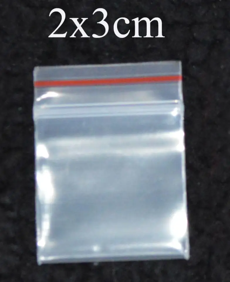 

2x3cm 0.8''x1.2'',1000pcs/Lot,Red line Clear Zip Lock Bag Resealable Plastic pe Packaging Bag Mini powder Bag